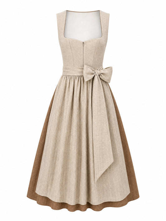 Dirndl Vivien in Haferbeige mit Warmer Sand Sch¨¹rze - Vorderansicht