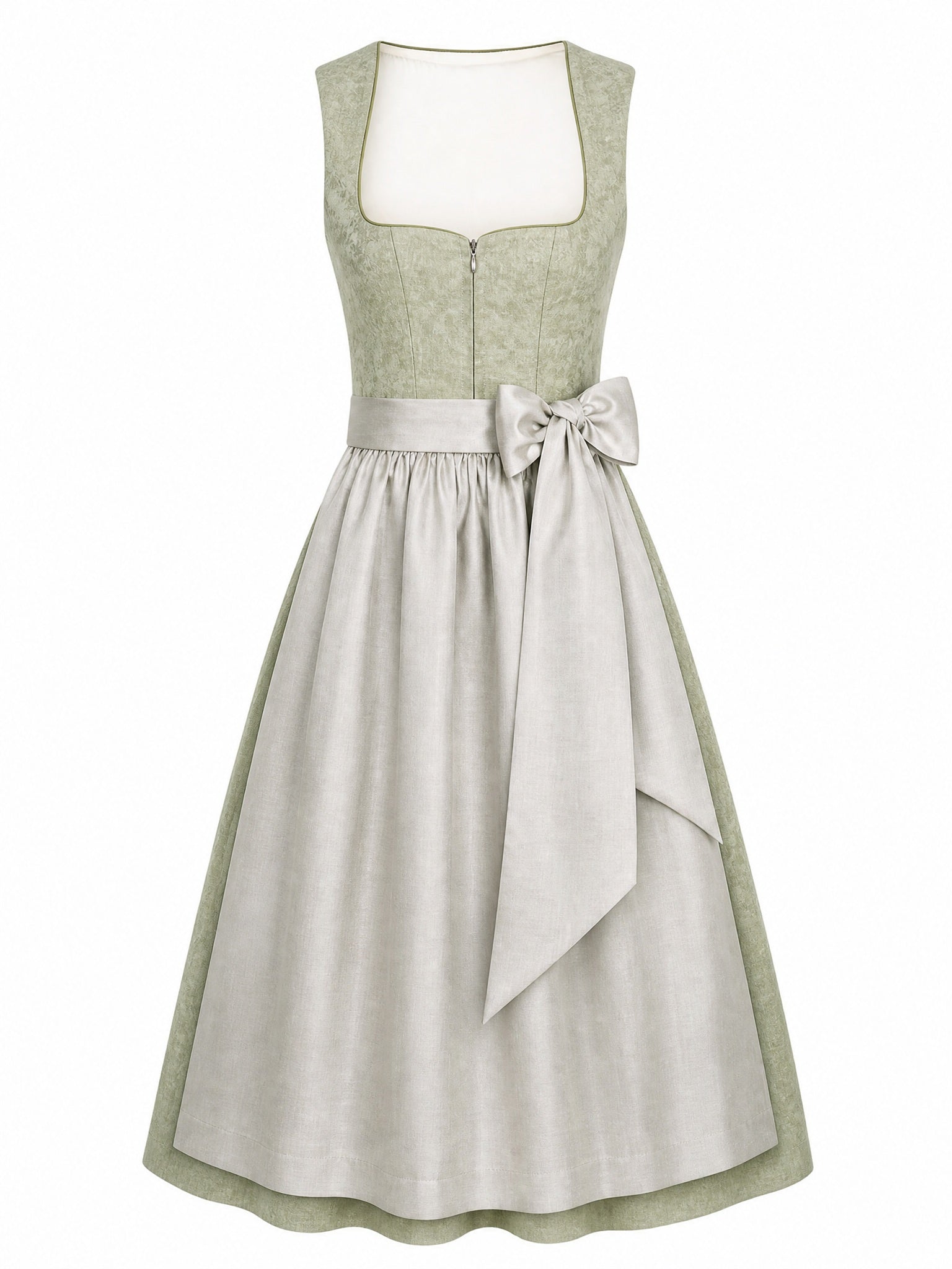 Dirndl Anika in Salbeigr¨¹n mit Perlgrau Sch¨¹rze - Vorderansicht