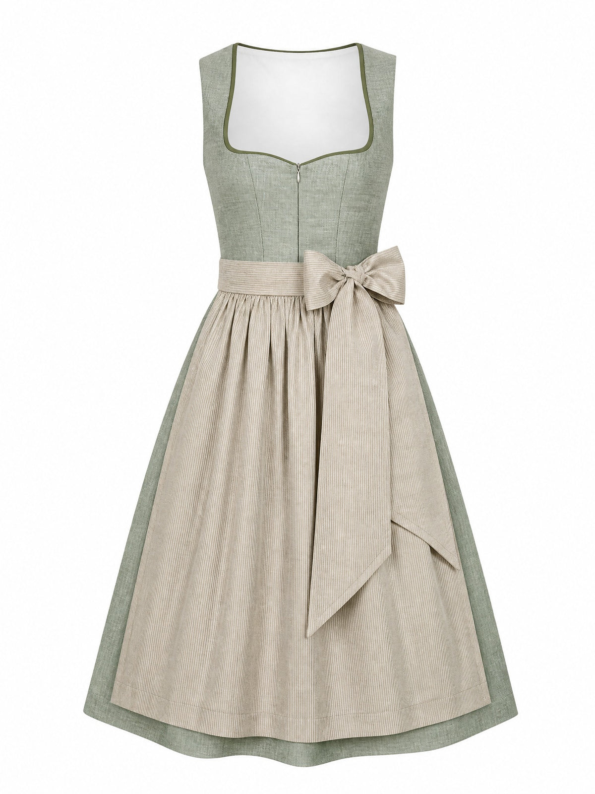 Dirndl Anna in Eukalyptusgr¨¹n mit Warmer Sand Sch¨¹rze - Vorderansicht