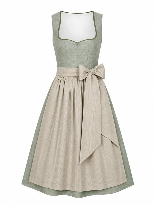Dirndl Anna in Eukalyptusgr¨¹n mit Warmer Sand Sch¨¹rze - Vorderansicht