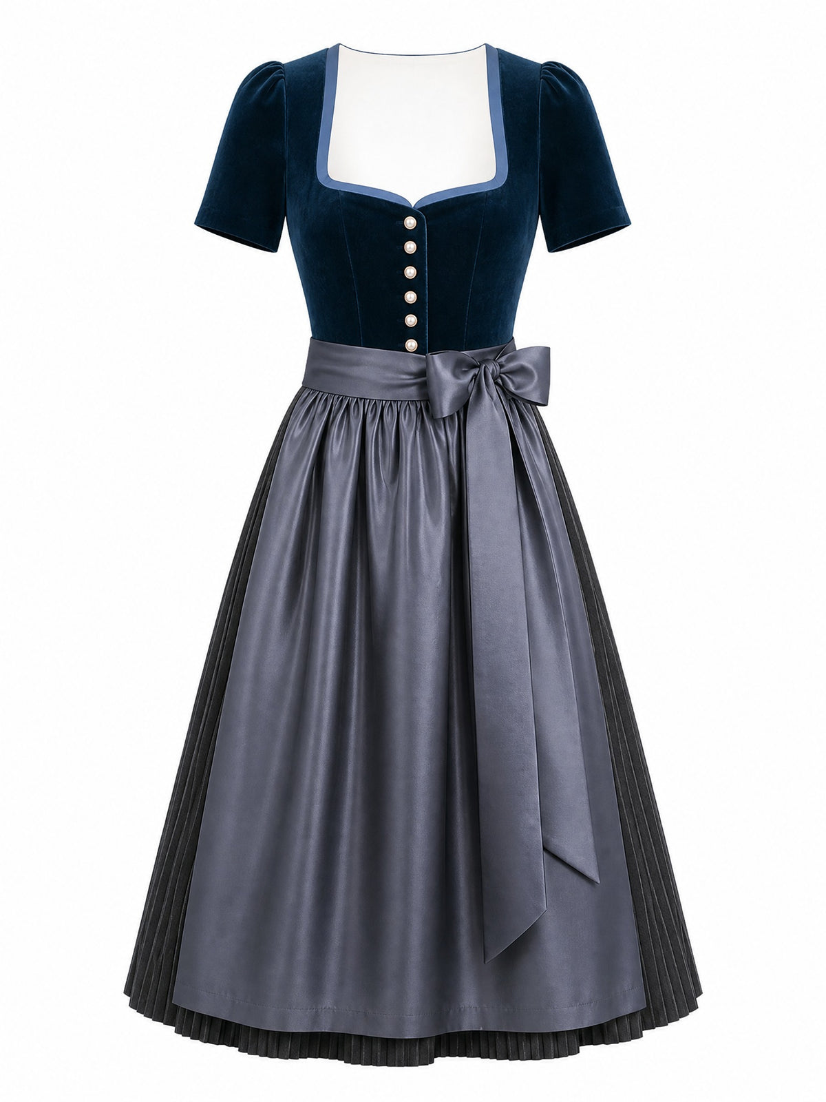 Dirndl Enna in Dunkelpetrol mit Schiefergrau Sch¨¹rze - Vorderansicht