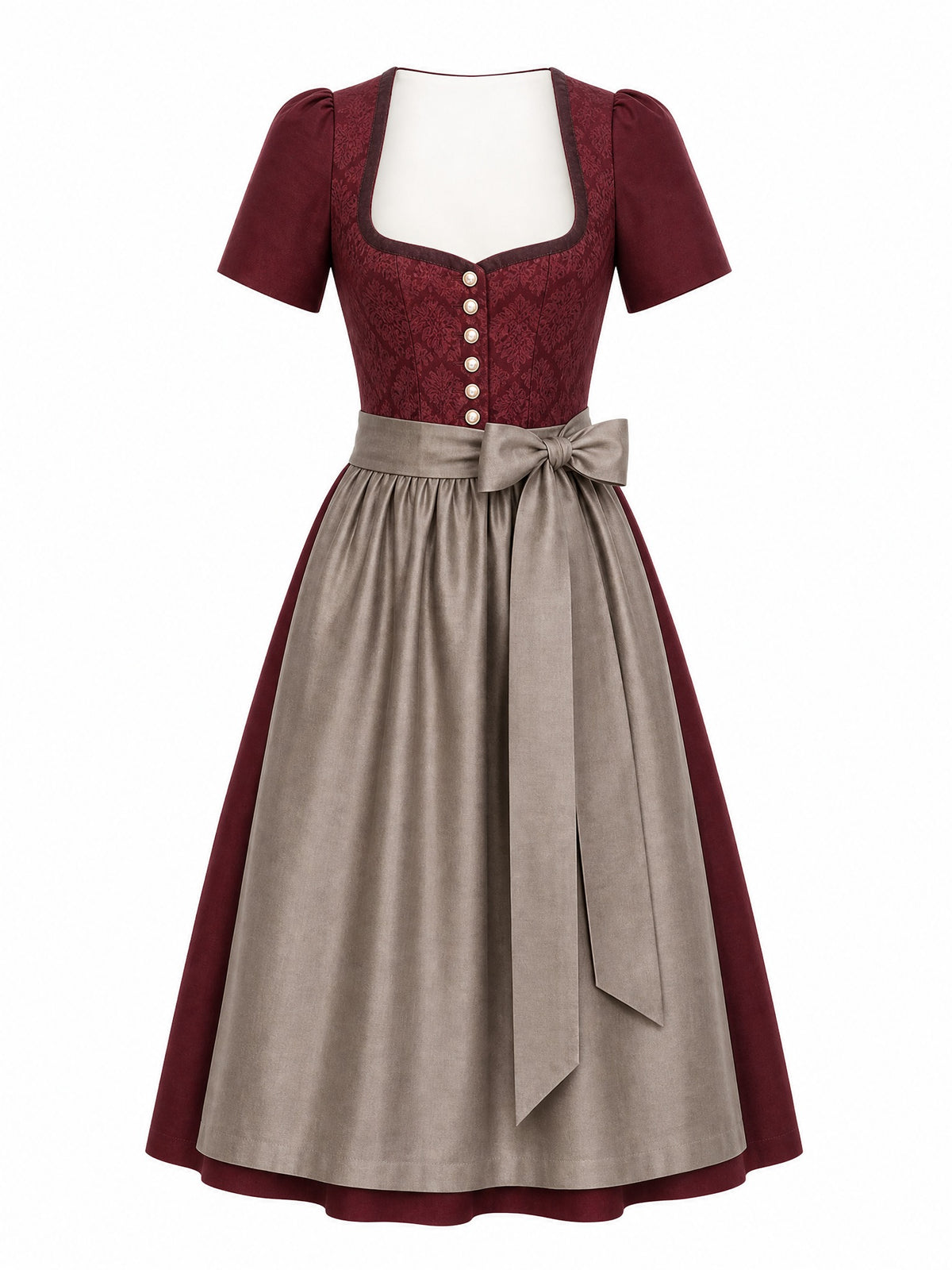 Dirndl Felicia in Weinrot mit Taupe Sch¨¹rze - Vorderansicht