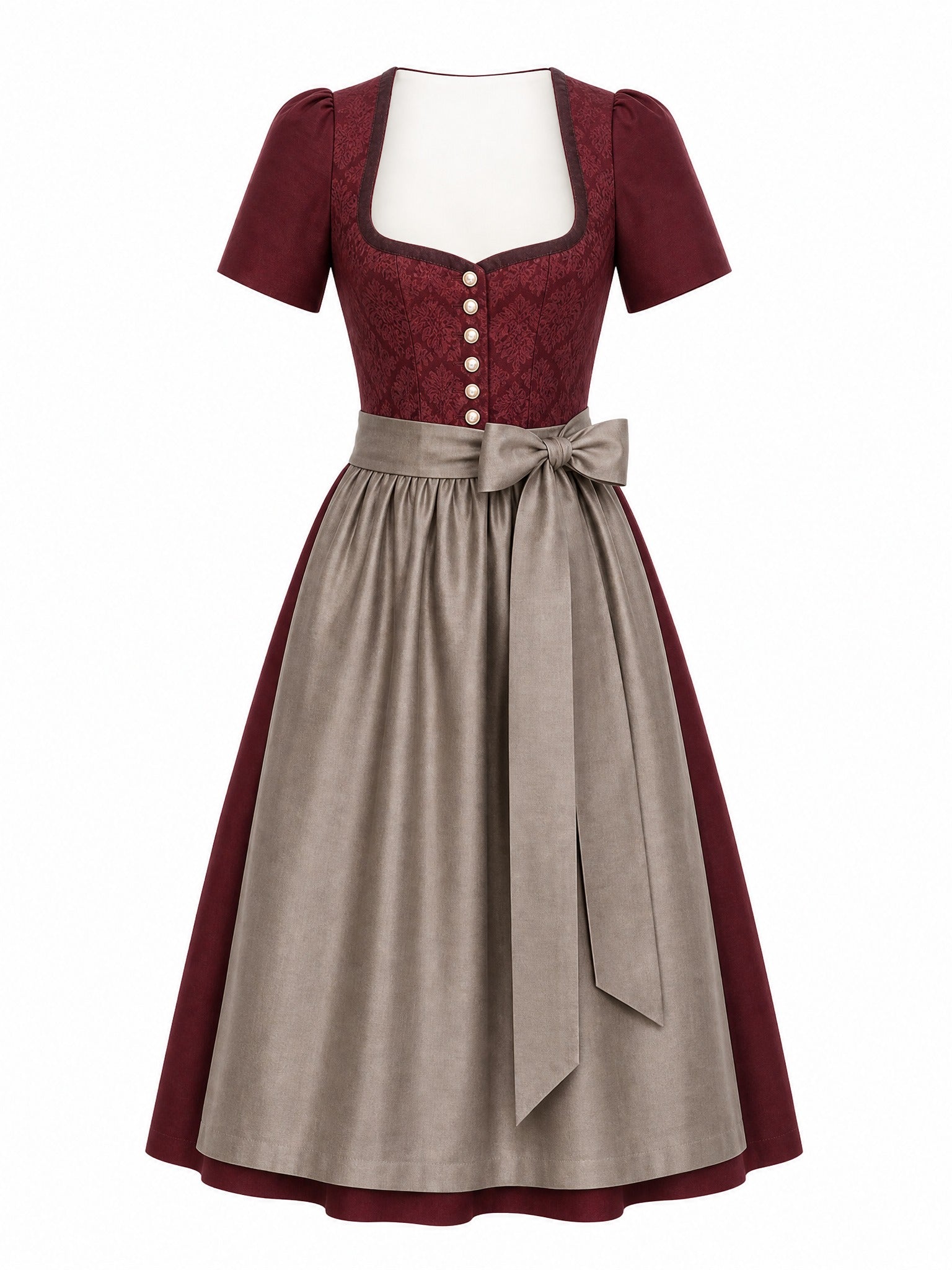 Dirndl Felicia in Weinrot mit Taupe Sch¨¹rze - Vorderansicht