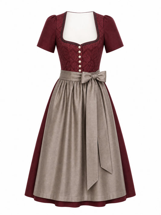Dirndl Felicia in Weinrot mit Taupe Sch¨¹rze - Vorderansicht