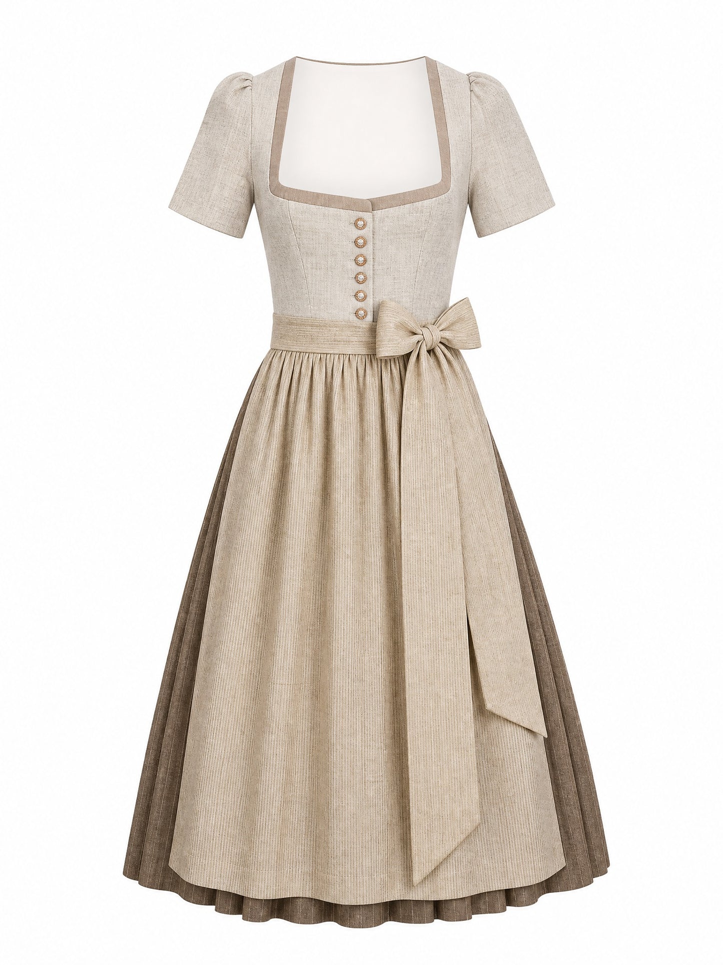 Dirndl Hanna in Haferbeige mit Warmer Sand Sch¨¹rze - Vorderansicht