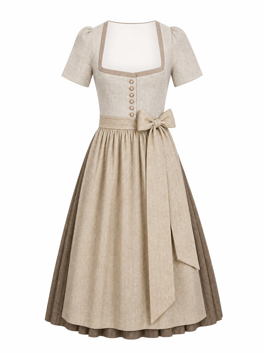 Dirndl Hanna in Haferbeige mit Warmer Sand Sch¨¹rze - Vorderansicht
