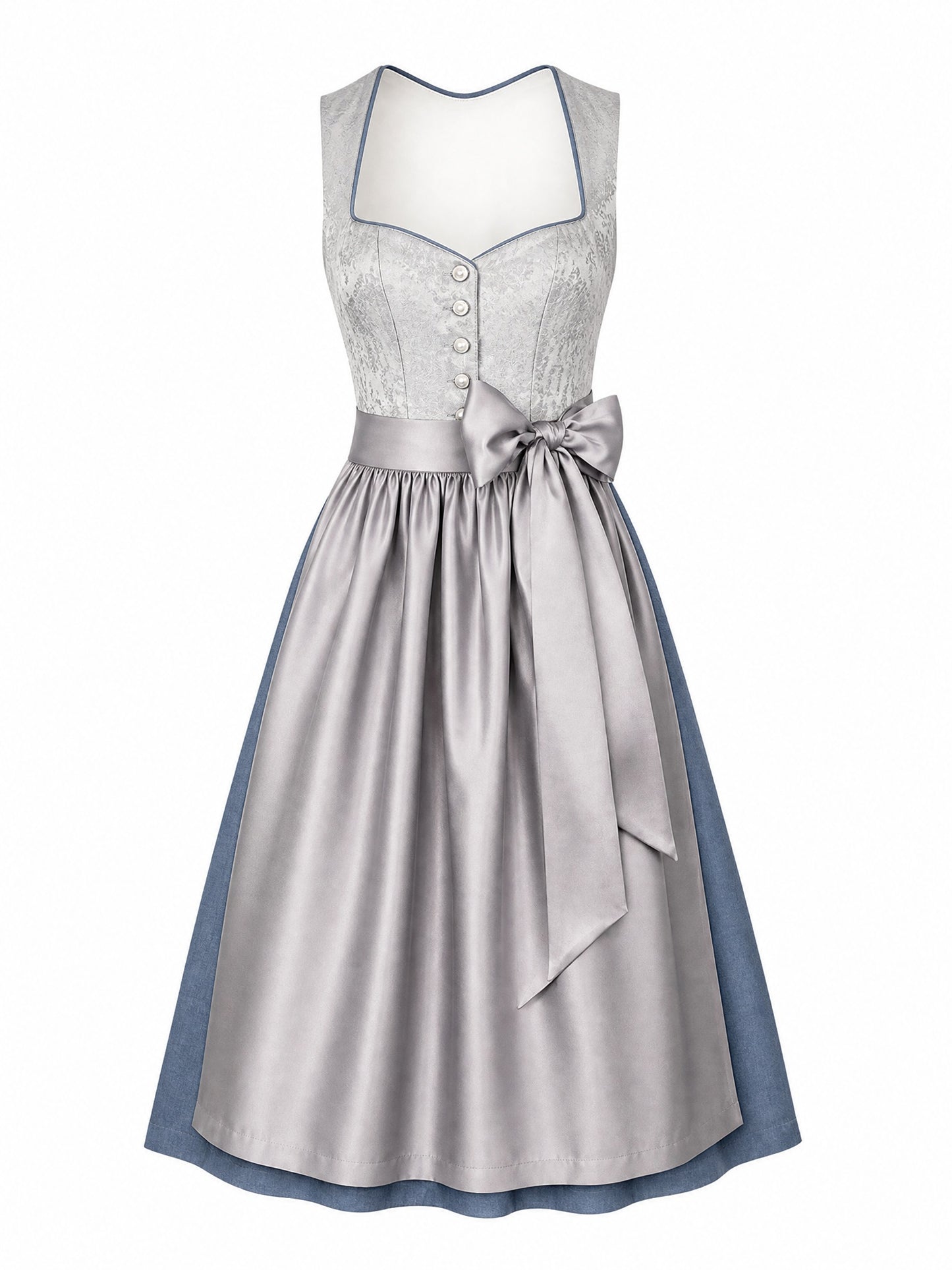 Dirndl Isabel in Silberblau mit Perlgrau Sch¨¹rze - Vorderansicht