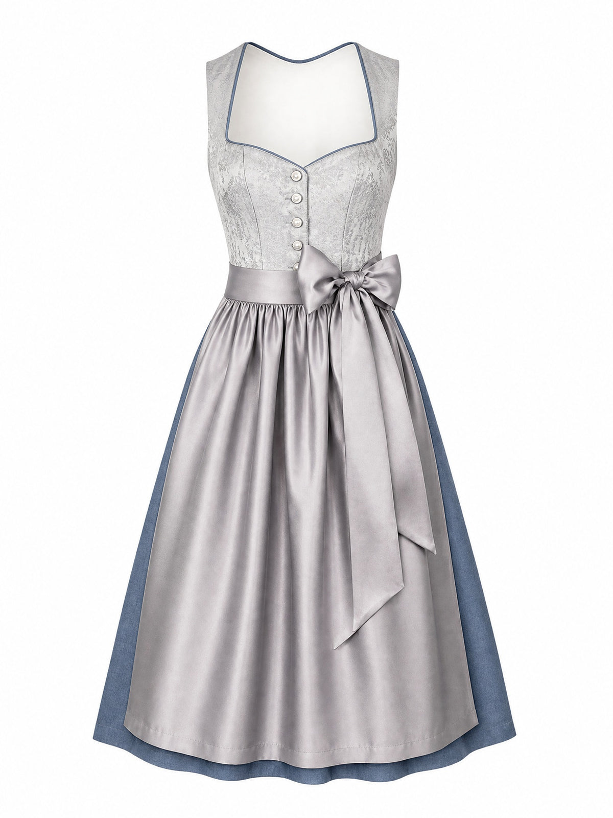 Dirndl Isabel in Silberblau mit Perlgrau Sch¨¹rze - Vorderansicht