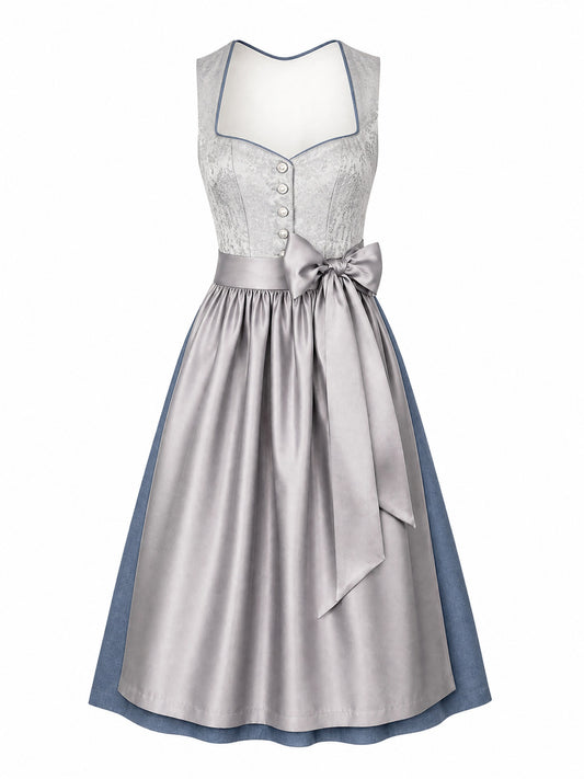 Dirndl Isabel in Silberblau mit Perlgrau Sch¨¹rze - Vorderansicht