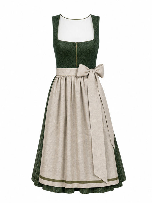 Dirndl Lia in Waldgr¨¹n mit Haferbeige Sch¨¹rze - Vorderansicht