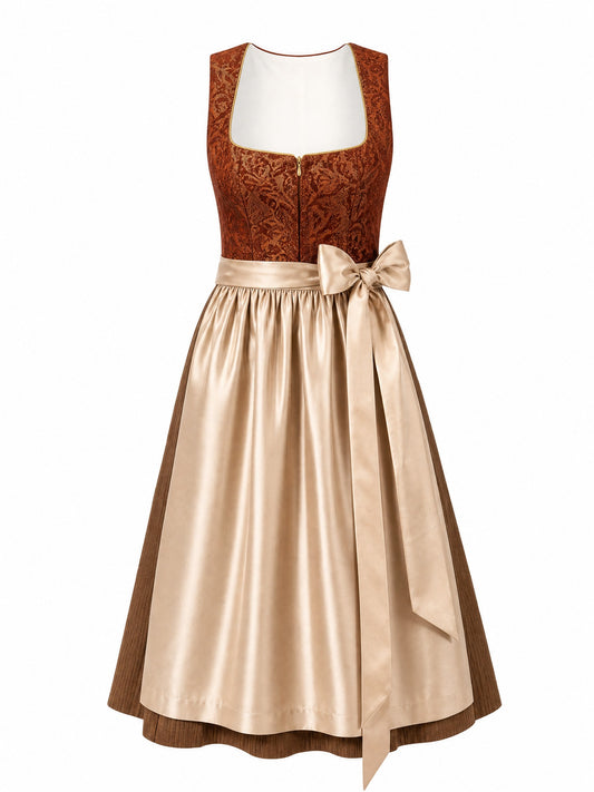 Dirndl Mina in Sienabraun mit Champagner Sch¨¹rze - Vorderansicht