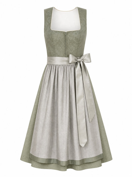 Dirndl Rica in Salbeigr¨¹n mit Perlgrau Sch¨¹rze - Vorderansicht