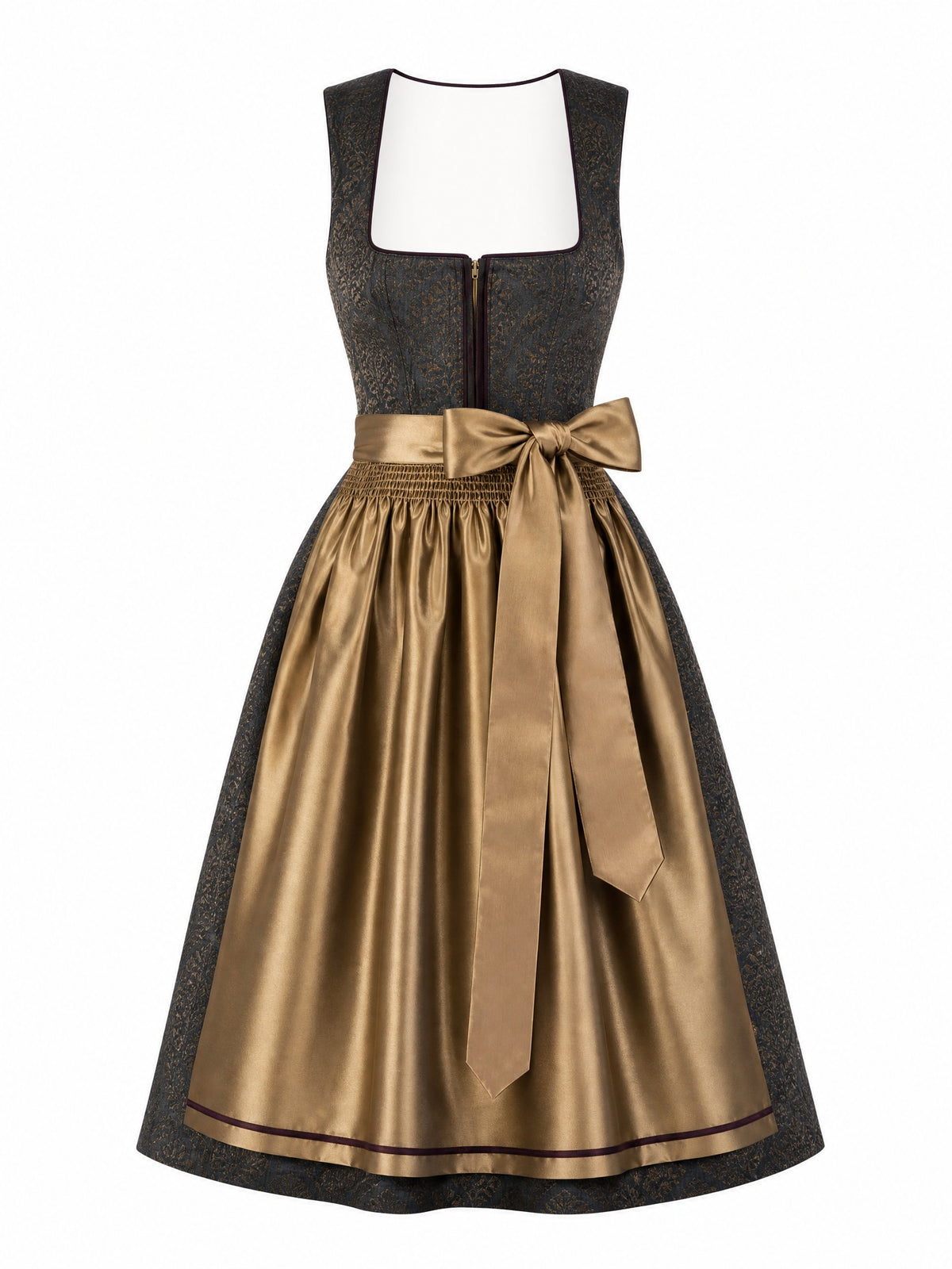 Dirndl Stella in Anthrazit mit Antikgold Sch¨¹rze - Vorderansicht