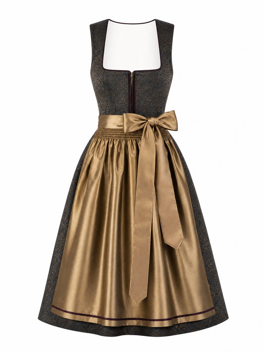 Dirndl Stella in Anthrazit mit Antikgold Sch¨¹rze - Vorderansicht